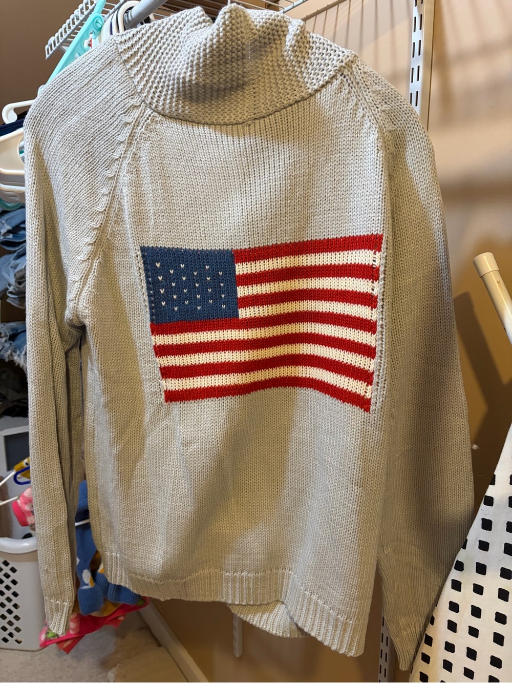 Urban Outfitters Cream Turtleneck Sweater with Flag Knit